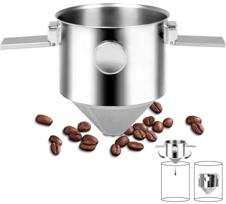 Foyucool Foldable Coffee Filter, Stainless Steel Reusable Portable Drip Cup with Fine Mesh, No Paper Needed, for Camping, Travel, Office and Kitchen Use