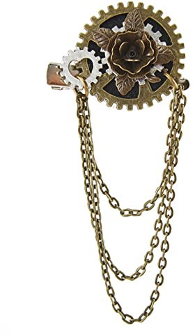 KANGQL Broche en métal steampunk pour homme et femme avec engrenages steampunk et chaîne à pompons, épingles à nourrice, accessoire de costume pour robe, manteau, doré