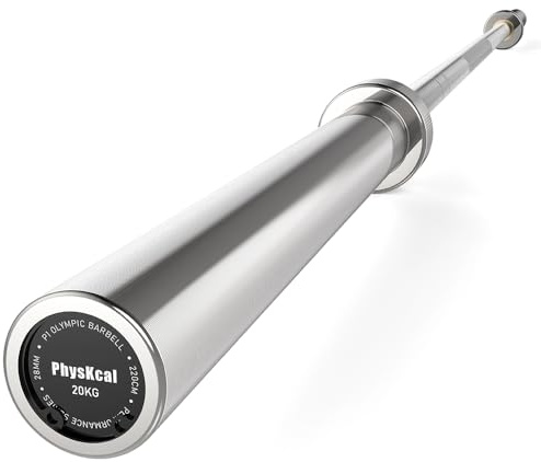 PhysKcal 220 cm 20 kg Haltère Olympique Barre Ø50 mm pour Hommes, Argent