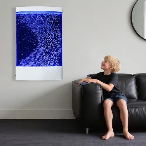 Sensolio Sensory LED Colorful Bubble Curved Wall – 31.5-Inch Wall-Mount Indoor Bubble Wall Water Fountain with 8 Color-Changing LEDs for Sensory Rooms, Daycare Centers, and Children's Areas in Malls