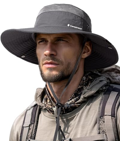 Sun Hats for Men Women Breathable Wide Brim Fishing Hat Hiking Summer UV Protection Bucket Hats UPF 80+ Dark Grey