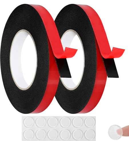 Ayicheyl 2 Stück Doppelseitiges Klebeband Extra Stark, Klebepunkte Doppelseitiges Klebeband Schmal, Schaumstoff Klebeband Wasserdicht für Bilder Aufhängen Ohne Bohren AußEnbereich Auto,10mm/20mmx10m