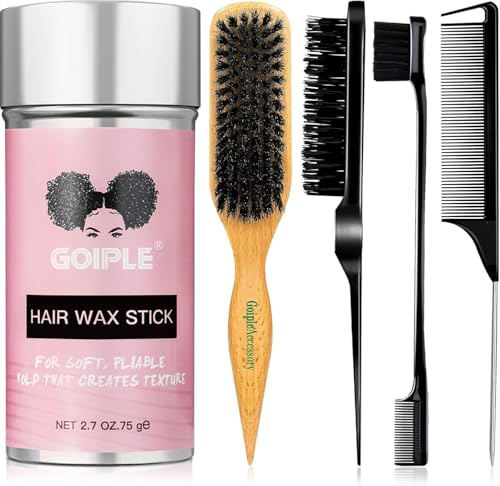 Juego de cepillos para el pelo con cerdas de jabalí, barra de cera para el cabello para mujeres, palo de pelo para alisar el cabello y el encrespamiento, accesorios de moño para mujeres, adolescentes