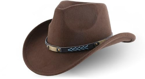 XURUIAU Western Cowboyhut, klassischer Cowboyhut mit breiter Krempe, mit dekorativem Band, stilvoller Denimhut für Damen und Herren, Kaffee