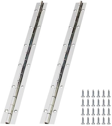 Zenfony 2 PCS 12 Inch Stainless Steel Continuous Piano Hinges, Heavy Duty Continuous with Holes, Polished Hinges with 24 Screws for Cabinet Doors, Pianos, Boats