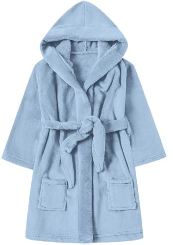 Bata de baño de franela para niños, ligera de forro polar, bata de vestir para niños, bata de invierno cálida con capucha y cinturón para niños y niñas, bata de noche bonita y sencilla, ropa de salón
