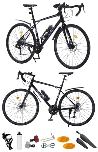 26” Road Bike, 700C Adult Bicycle, 21 Speed Race Bike, Teenager Cycle, Unisex Men & Women’s Bike, Sport’s Cycle, Dual Disc Brakes,15.5 KG Lightweight, Purple, New