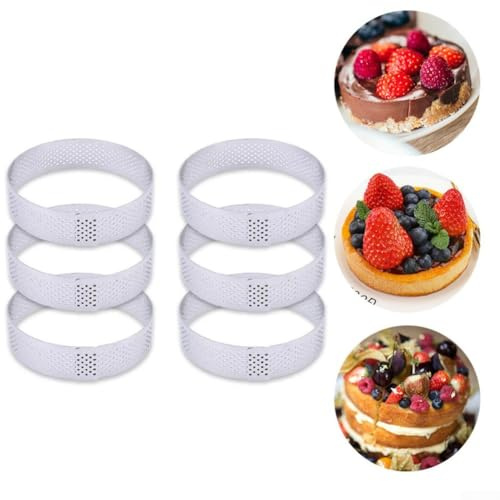 Juego de 6 anillos redondos perforados para tartas, mousse y postre de acero inoxidable 304 para moldes de anillo para hornear, capas y dar forma a pasteles, tartas y ratones (8 cm)