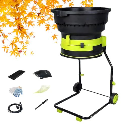 Trituradora Eléctrica de Hojas sin Cuchillas 2500W para Jardín, con Trituradora de Ramas de árboles a 8000RPM, Reducción 17:1, Diámetro de Embudo 54 cm, Bolsa Recolectora y Ruedas 50m-Powercord