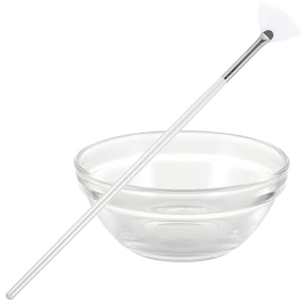 Genérico Set de Brochas y Cuenco para Mascarillas Faciales, Incluye Pincel en Forma de Abanico y Bol de Vidrio, 2 Unidades, para Aplicación en Tratamientos Estéticos y Cuidado Piel