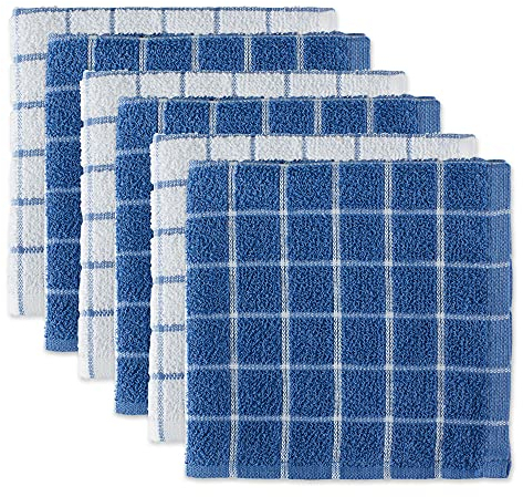 DII 100% algodón, Lavable a máquina, Ultra Absorbente, Basic Everyday 12 x 12 paños de Cocina de Rizo, diseño de Ventana, Juego de 6 Unidades, arándano