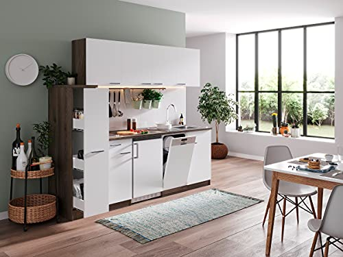 Respekta Oliver Küchenzeile, Holzwerkstoff, Weiß, 225 cm