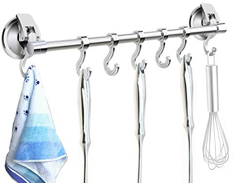 iRomic Suction Cup Hook Hanger Holder Rack Rail Towel Bar Organizer For Bathroom Shower Wreath, Loofah,Robe,Towel,Coat,Cloth,Kitchen Utensils,Wall mounted on Glass door,Window,Tile Wall
