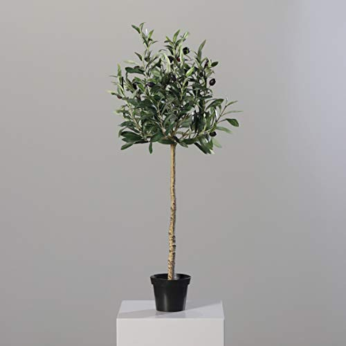 mucplants Künstlicher Olivenbaum mit ca. 13 schwarzen Oliven im schwarzen Topf Höhe 82cm Topfpflanze Kunstpflanzen Kunstbaum Olive