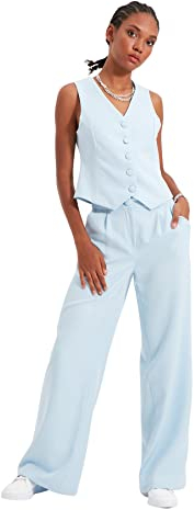 TRENDYOL Damen Trendyol Wide Leg Hose Pants, Hellblau, 34 EU