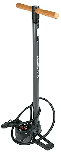 SKS Germany RENNKOMPRESSOR NXT DIGI Standpumpe (Luftpumpe für alle Ventilarten, LED-Digitalmanometer, Metallrohr, Metallfuß, Holzgriff, max. Druck: 16 bar / 232 PSI), Schwarz