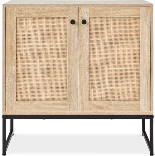 Best Choice Products 2-Door Rattan Storage Cabinet, Accent Furniture, Multifunctional Cupboard for Living Room, Hallway, Kitchen, Sideboard, Buffet Table w/Non-Scratch Foot Pads - Natural