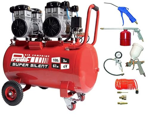 Compresseur Silencieux PRODIF Super Silent SIL1003 100L 3CV + Kit 8 Accessoires Raccords Rapides