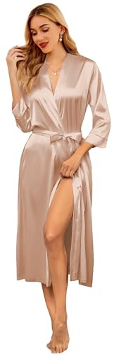 Ekouaer Silk Robes for Women Long Satin Bride Bridesmaid Wedding Party Robes Lightweight Sexy Sleepwear with Pockets