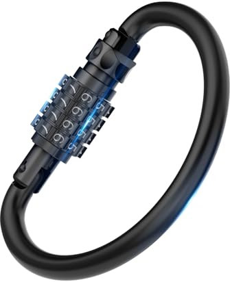 Cadenas à combinaison, mousquetons très résistants, cadenas combo en forme de D pour câble de sécurité de vélo en boucle, casque, vélo, clôture, étui de voyage (1, noir)