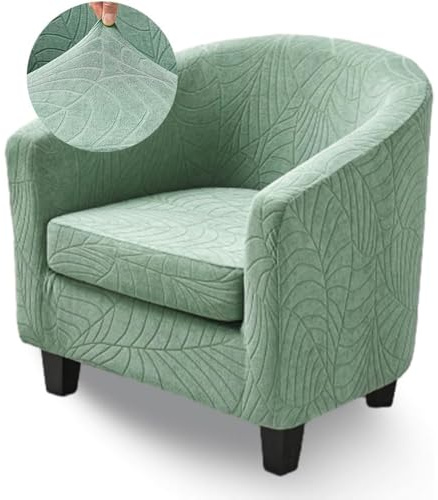 Highdi Copripoltrona 1 posto Elasticizzato Tessuto Jacquard Verde Coprisedie, 2 Pezzi Chesterfield Fodere per Poltrona da Cocktail Antiscivolo per Bar Cameretta Club Copri Sedia Soggiorno