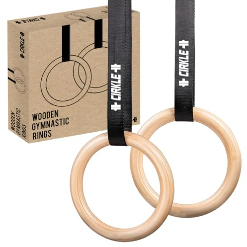 Original Cup CIRKLE® | 2 Anneaux de Gymnastique en Bois | 23 cm de Diamètre avec Sangles Ajustables | Entraînement, Fitness, Musculation, Sport | Fixation Facile, Sécurité Maximale | Aerobik