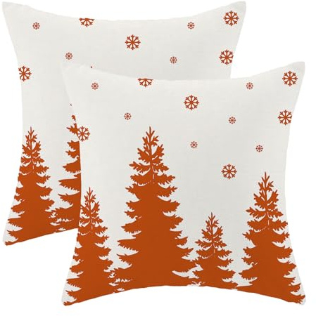CXMEIFLY Christmas Pillow Covers 18x18 Inch Set of 2 Cream Burnt Orange Christmas Tree Snowflakes Decor Throw Pillows Winter Xmas Holiday Outdoor Cushion Cases for Couch Bed Decorations