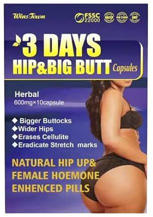3 DAYS HIP, Complément Alimentaire pour Augmenter les Fesses et Hanches, 10 Capsules