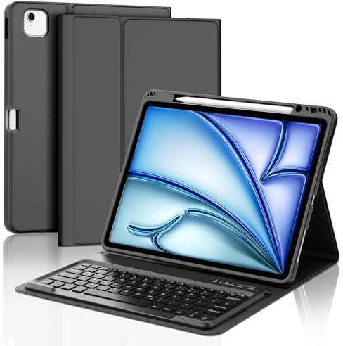 IVEOPPE Tastatur für iPad Air 13 (2025/2024), Hülle mit Tastatur für iPad air 13 Zoll M3/M2, Magnetisch Bluetooth QWERTZ Keyboard für Air 13 2025 M3/2024 M2, Schwarz
