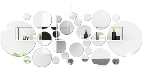 32 Pcs Round Mirror Wall Stickers - Self Adhesive 3D Acrylic Circle Decal for Living Room, Kitchen, Bedroom and Office Decor Art