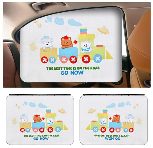 OFF WE GO Pare Soleil Voiture Bébé 2 Pièces Pare-Soleil Vitre Arrière pour Enfants et Animaux Rideau Bloquer Les Rayons UV Fenêtre Latérale Facile à Poser Parsoleil Voiture, Trains