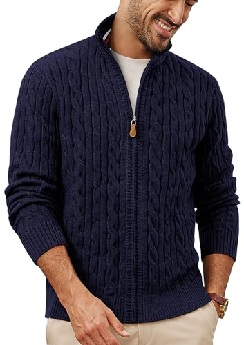PJ PAUL JONES Mens Zip Up Cardigans Stand Collar Winter Coat Slim Fit | Cable Knit, Sweater Coat, Full Zip