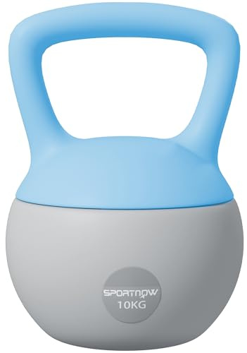 SPORTNOW Soft Kettlebell, 10kg Kettle Bell with Non-Slip Handle for Home Gym Weight Lifting and Strength Training, Light Blue and Grey