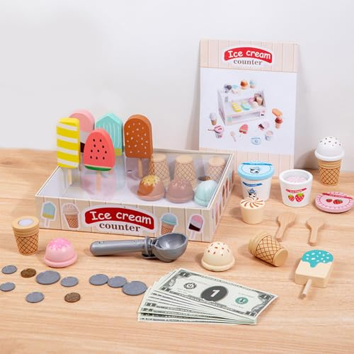 Glacière en bois pour enfants, magasin de glace, glace, magasin de glace, accessoires de cuisine pour enfants, jouets de Noël pour enfants à partir de 3 ans, garçons et filles