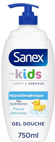 SANEX - Gel Douche Derma Care Kids Pompe - 12h d'hydratation - Peaux Délicates - Enfant - 700ml