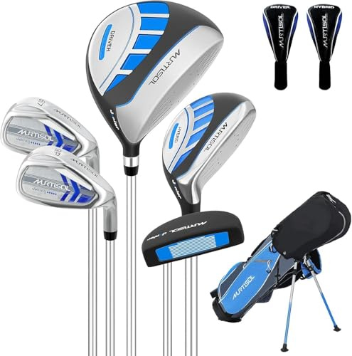 Kids Golf Club Set, 6 Pieces Junior Golf Club Set Ages 4-12 Includes Stand Bag, 1# Drive, 5# Hybrid, 6/7#, 9/P# Irons and Putter Right Hand for Boys Girls, Blue