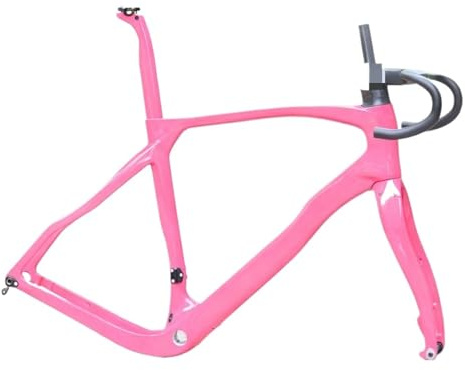 Générique Cadre de vélo Gravel Rose Brillant Style Femme, Cadre Route Couleur Course à Disque(Only Handlebar,55cm)