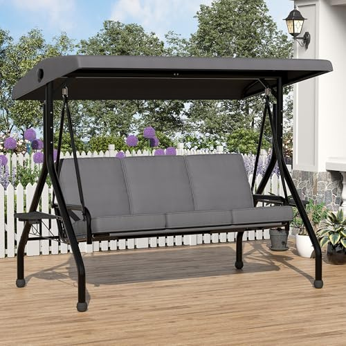 Canapé Suspendu avec auvent, 3 Places, inclut Coussins et dossiers Confortables, idéal pour terrasse ou Jardin, Couleur Rouge