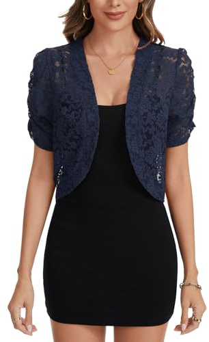 Lace Bolero Shrug for Women Open Front Ruched Half Sleeve Elegant Cover Up | Bolero Cardigans for Women Lace Shrug Cardigan Open Front Ruched Half Sleeve Top Shrugs Elegant Dresses Cover Up