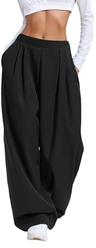 Générique Pantalon Jogging Baggy Femme Taille Haute Élastique avec Poches, Sweatpants Oversize Confortable et Décontracté, Pantalon Large Mode Élégant pour Quotidien et Détente