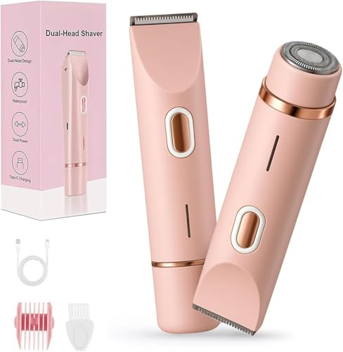 Kelya Rasoir Épilateur électrique rechargeable à double tête pour femme, résistant à l'eau, rasoir pour cheveux secs et humides (rose)
