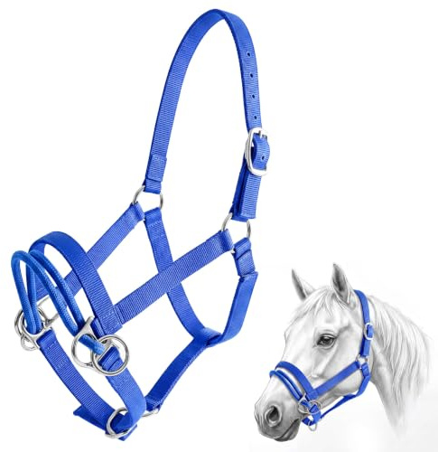 Abbylike Dually Style Horse Training Halter, Blue Bitless Pony Control Headcollar, Humane Pony Behavior Correction Tool for Leading, Training, Adjustable Equine Equipment(M,Horse)