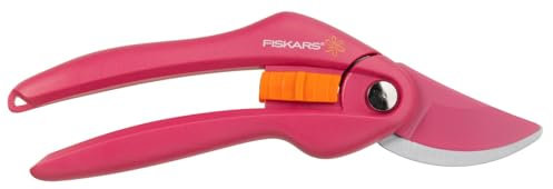 Fiskars Bypass-Gartenschere für frische Äste und Zweige, Länge 20 cm, Antihaftbeschichtet, Karbonstahl-Klingen/Kunststoff-Griffe, Pink/Orange, Inspiration, Ruby, P26, 1003657