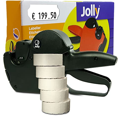 Preisauszeichner Set Jolly C8 inkl. 5 Rollen 26x12 Preisetiketten - weiss permanent | MHD Datumsauszeichner | HUTNER