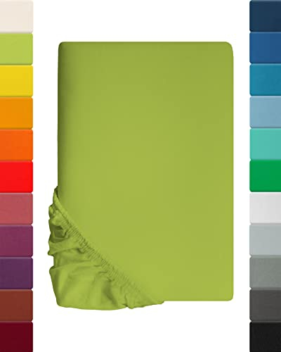 Lavea Spannbettlaken 180x200cm-200x200 - aus atmungsaktiver Baumwolle - Passgenau für Standardmatratzen bis 20cm - Apfelgrünes Bettlaken mit Gummizug - Jersey Spannbetttuch 180x200cm-200x200