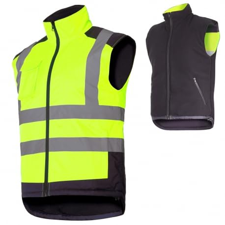 K & G seit 1948 Profi Arbeitsweste Lahti PRO L41313 NEON GELB Doppelseitige Warnweste Winterweste Herrenweste Bodywarmer Warmweste Herren Warm Weste (M)