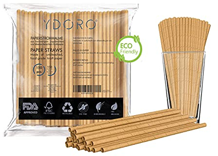 YDORO | cannucce di carta 150 Stk. Cannucce di carta robusta biodegradabile | Cannucce di carta usa e getta | Cannucce riciclabili