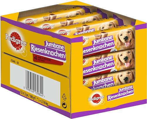 Pedigree Jumbone Riesenknochen Mittelgroß Rind & Geflügel Geschmack Hundesnack 12 x 2 Stück