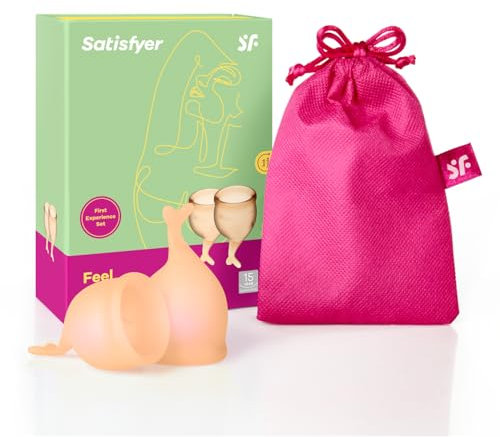 Satisfyer Feel Secure copa menstrual 2 piezas | Copas menstruales reutilizables y sostenibles, 15 y 20 ml | Fácil de limpiar y cómoda | Protección duradera silicona médica: Naranja