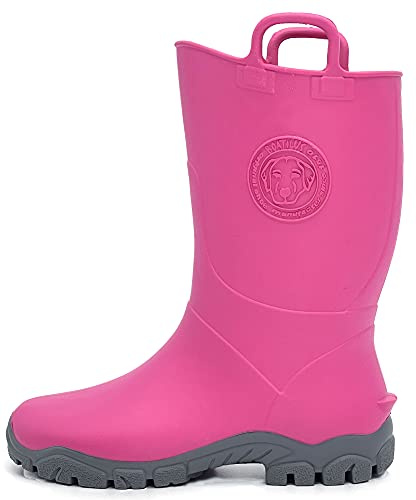 Boatilus Ducky Megol Stivali Antipioggia Bambini, Galosce, Stivali da Giardino - 100% Impermeabili, in Gomma Profumata, antiscivolo - Fuxia/Grigio - Taglia 24/25